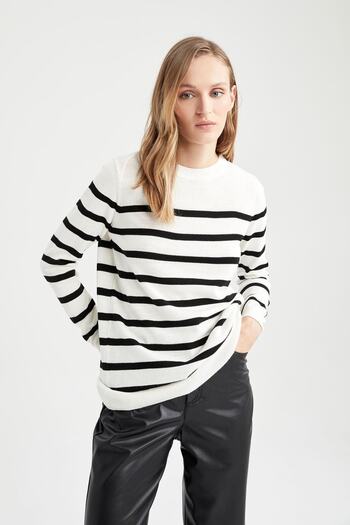 DeFacto Relax Fit Striped Crew Neck Knitwear Tunic Sweater