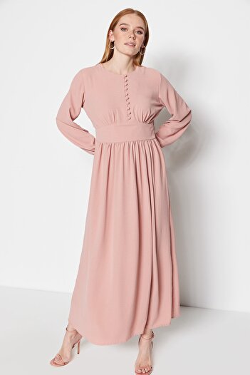 Trendyol Modest Φόρεμα Aerobin Dusty Rose με λεπτομέρεια με κορσάζ και ύφασμα TCTSS23EB00254