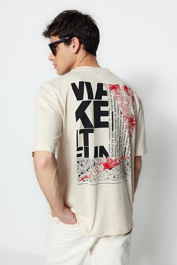 Trendyol Collection Stone Oversize/Wide Cut Text Back Printed 100% Cotton T-Shirt Tmnss21Ts1064