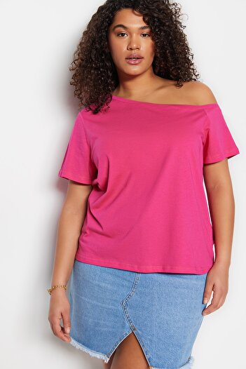 Trendyol Curve Fuchsia Off-Shoulder 100% Cotton Blouse - TBBSS22AF0052