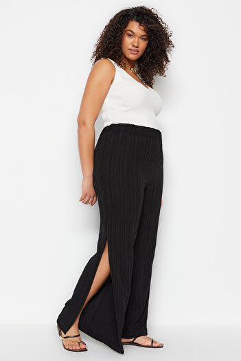 Trendyol Curve High Waist and Wrap Detailed Black Beach Pants - Wide Leg TBBSS23AR00012