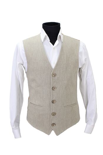 MENTOR REGALO Men's Vest V-Neck Beige Wool 50479