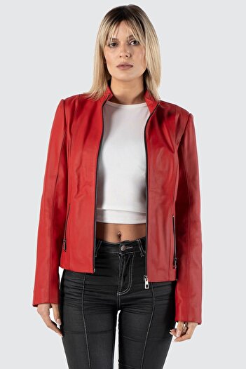 Deriza Genuine Leather Women's Red Jacket
