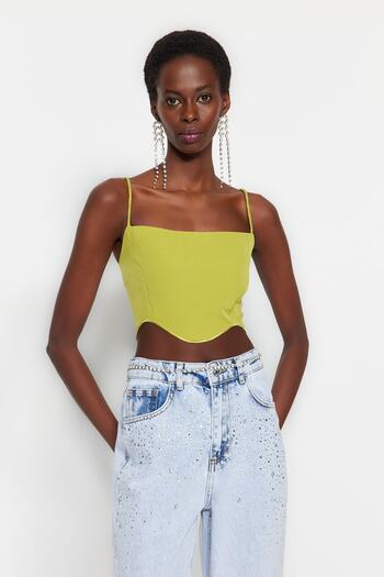 Trendyol Collection Fat Green Crop Woven Bustier TPRSS23BS00033