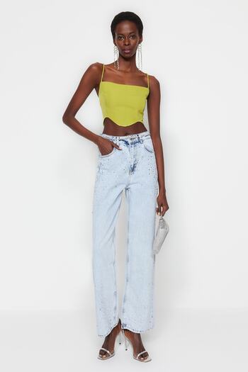 Trendyol Collection Fat Green Crop Woven Bustier TPRSS23BS00033