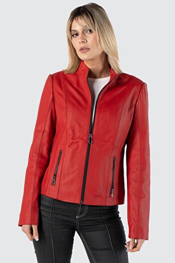 Deriza Genuine Leather Women's Red Jacket