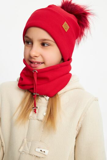 Babygiz Baby Girl Child Fur Pompom Hat Beanie Neck Collar Set Comfortable 100% Cotton Camisole