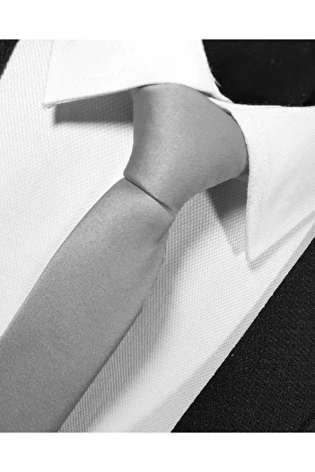 BLC Basic Line Co. Σετ μαντήλι γκρι Slim Fit Tie - Extra Thin, 4 cm Wide Silver