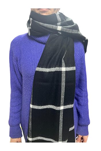 ANDİFLİ Women's Black Plaid Scarf Bym-137024137