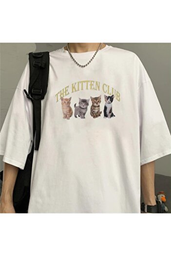Touz Eysa The Kitten Club Beyaz Унісекс-футболка оверсайз