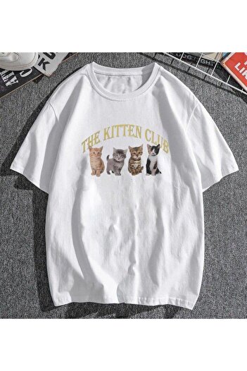 Touz Eysa The Kitten Club Beyaz Унісекс-футболка оверсайз