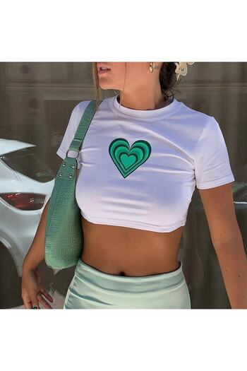 Touz Blunt Blunt Vintage Green Heart Printed White Crop