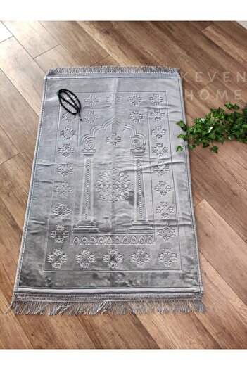 Keven Home Gray Non-Slip Based Soft Textured Plush Prayer Rug 80X120Cm