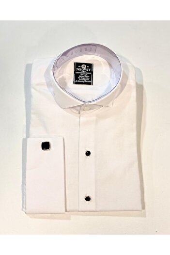 neowit Біла сорочка Slim Fit з коміром-стійкою та ґудзиками на рукавах