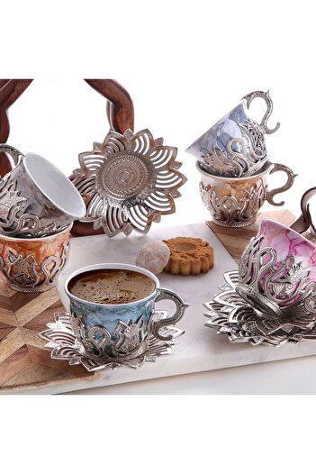 MOS'EV 12 Piece 6-Person 6-Color Silver Coffee Set