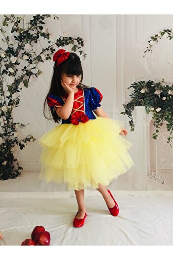 Baharca Kids Kız Çocuk Sarı Pamuk Prenses Özelgün Doğum Günü Abiye Elbise