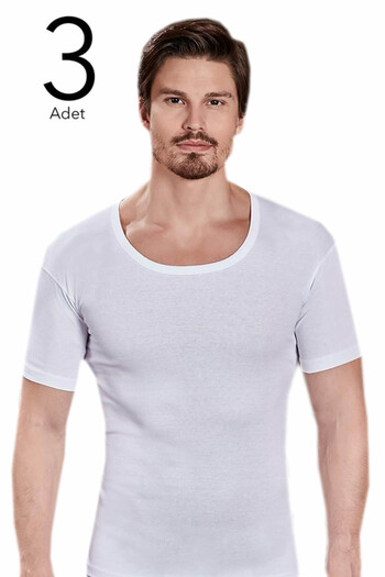 Berrak Men's White 3-Pack Open Collar Undershirt ELF568BER1002CCM3