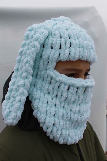 Naz Amigurumi Hand Knitted Soft Rabbit Ear Model Puffy Snow Mask Balaclava/balaklava Beanie