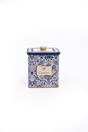 EVLE Er023-2ı Azulejos Cookies Patterned Square Metal Storage Container 12x12 Cm