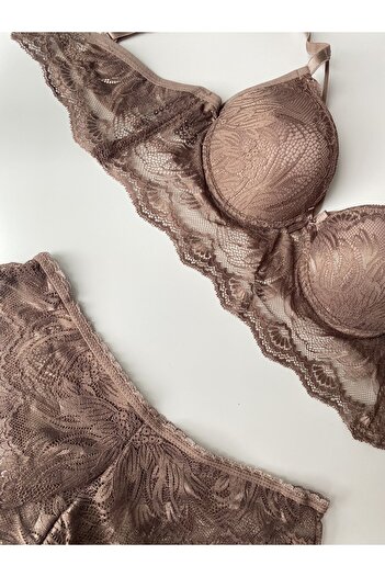 Otantik Tekstil Women's Single String Non-Support Lace Detailed Bra Panties Bralet Set Underwear Set