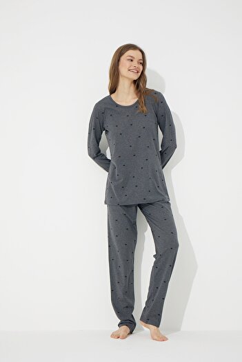 Siyah İnci Smoked Cotton Pajama Set