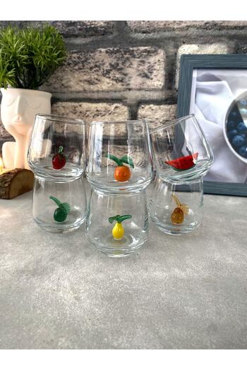 ALDEMO Set of 6 Coffee and Soft Drink Glasses with Fruit Figures