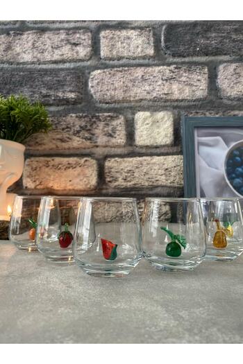 ALDEMO Set of 6 Coffee and Soft Drink Glasses with Fruit Figures
