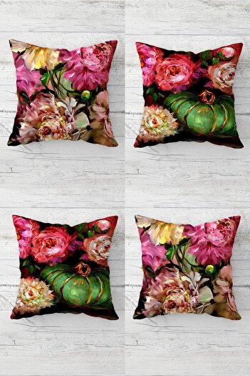 on the clouds Flower Bouquet Patterned Hidden Zippered Throw Pillow Cover Sofa Pillow Cover Set (4 Pieces)