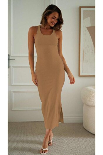 Hepsi Kıyafet Γυναικείο φόρεμα Lycra Flexible Midi με λουράκι