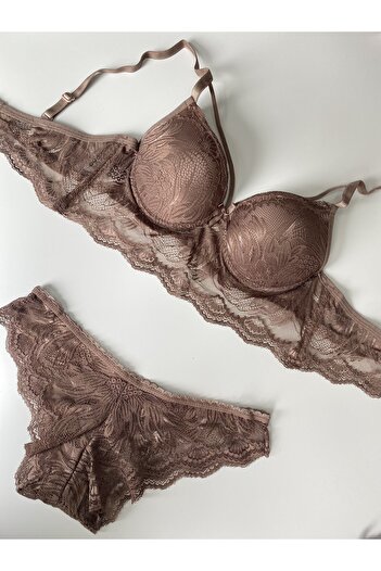 Otantik Tekstil Women's Single String Non-Support Lace Detailed Bra Panties Bralet Set Underwear Set