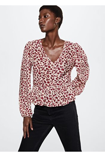MANGO Woman Patterned Pleated Blouse