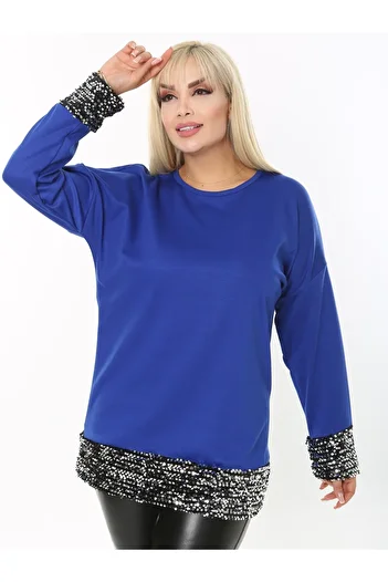 LİKRA Women's Large Size Sleeve Skirt Sequin Detail Flexible Blouse