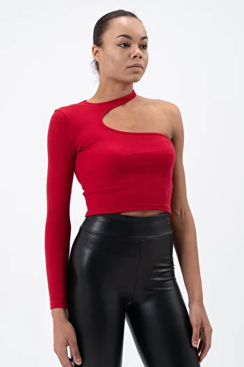 PUNKY CAT Women's Red Low-cut Single Sleeve Blouse