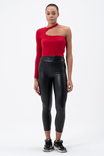 PUNKY CAT Women's Red Low-cut Single Sleeve Blouse