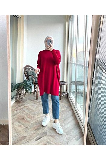 MODAMÜNASİP سترة نسائية زرقاء نصف الياقة المدورة تريكو