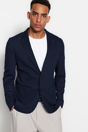 Trendyol Collection Navy Blue Slim Fit Double Pocket Blazer Jacket Tmnaw23Ce00014