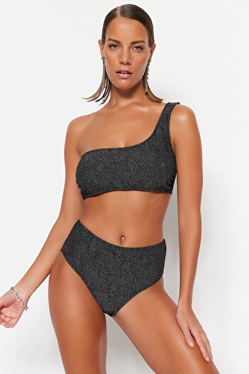 Trendyol Collection Μαύρο ασημί ψηλόμεσο κανονικό πόδι μπικίνι TBESS23BA00241