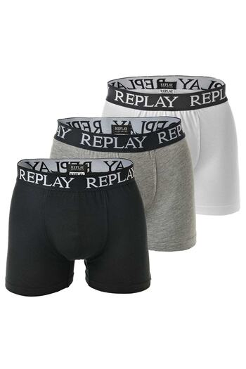 Replay Herren Boxershorts, 3er Pack - Unterhosen, Baumwolle, Logo, einfarbig