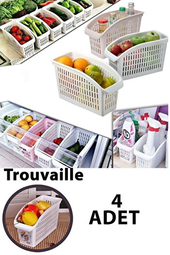 Trouvaille 4 Pieces Refrigerator Organizer Vegetable Fruit Basket Kitchen Bathroom Under Counter Under Cabinet Organizer