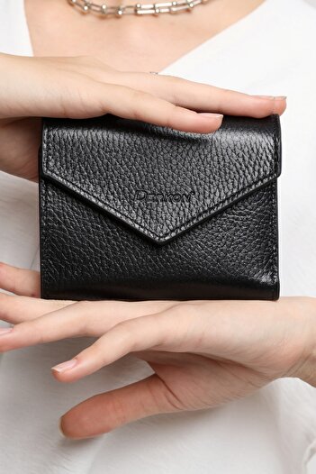 DERKON Genuine Leather Zoe Small Black Women's Wallet
