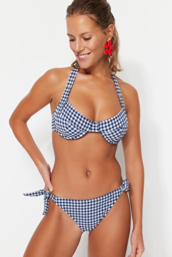 Trendyol Collection Navy Blue Gingham Tie-Up κανονικό μπικίνι ποδιών TBESS21BA0098