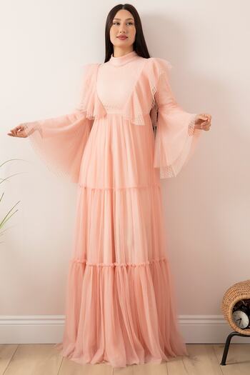 PULLIMM Sleeve Flounced Hijab Evening Dress 13047