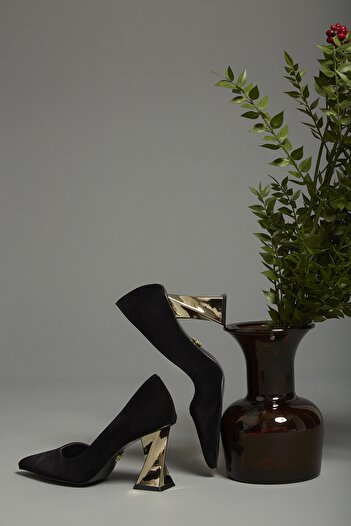 AYAKKABI PRENSİ Empire Black Suede 8 cm Women's Stiletto, High Heels Suede