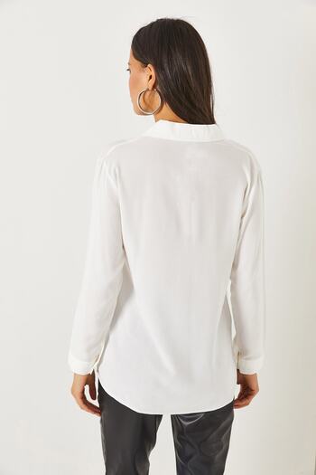 Olalook Ecru Pocket Detailed Woven Viscose Shirt GML-19001080