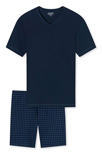 uncover by Schiesser Herren Schlafanzug 2-tlg. Set - Shorty, kurz, V-Ausschnitt, Baumwolle,