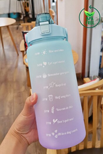 Comprox Motivational Water Bottle with Straw and Sticker Water Bottle 2000ml (2lt) Bpa Free Sports Gym