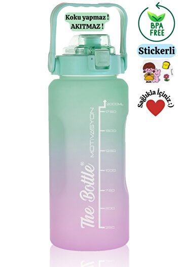 Comprox Motivational Water Bottle with Straw and Sticker Water Bottle 2000ml (2lt) Bpa Free Sports Gym