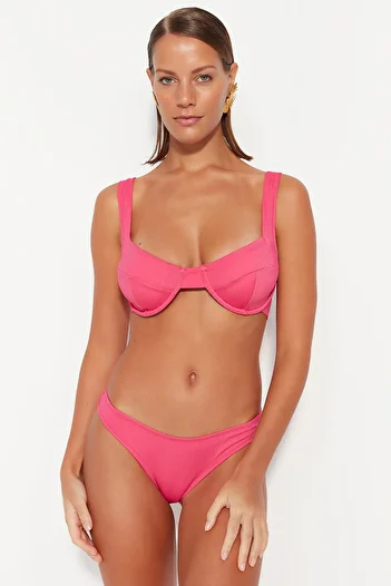 Trendyol Collection Pink Underwire Textured Bikini Top TBESS21BU0017