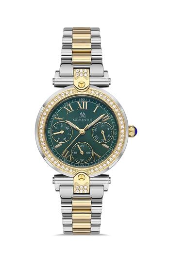 Momentus Ss247t-15sg Çelik Altın/çelik Yeşil Kadran 34 Mm Kadın Kol Saati