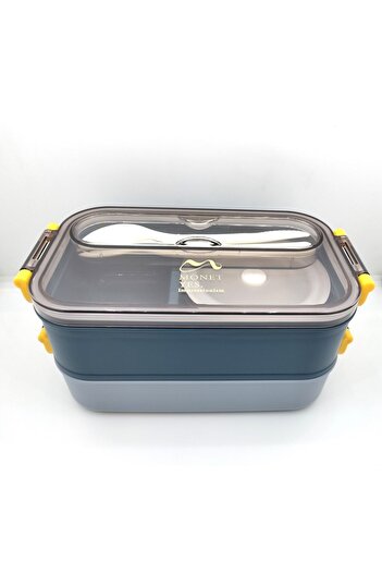 MONET Vagonlife Double Layer Stainless Food Container Storage Container Food Container 1500 Ml Blue Xc-465